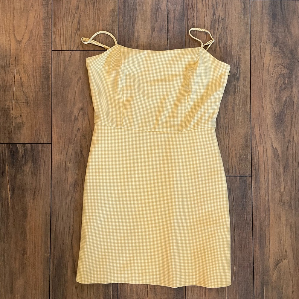 Yellow Gingham Spaghetti Strap Mini Dress